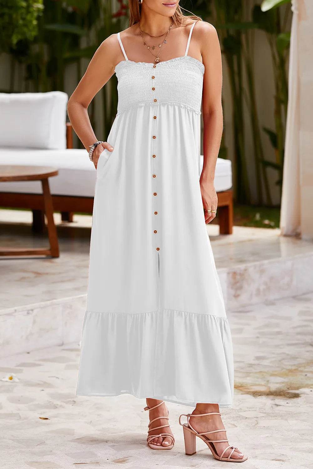 Smocked Spaghetti Strap Ruffle Hem Dress White Trendsi 6fcd8c91-6309-45ae-bc38-1da1ef644ea8-Max
