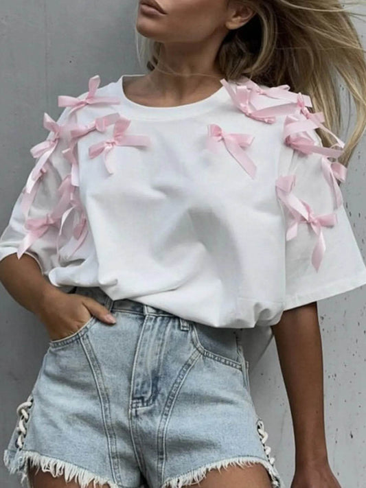 Bow Short Sleeve T-Shirt Trendsi 6fe6ab97-e9e5-47c9-a0a3-b26446f57596-Max-Origin