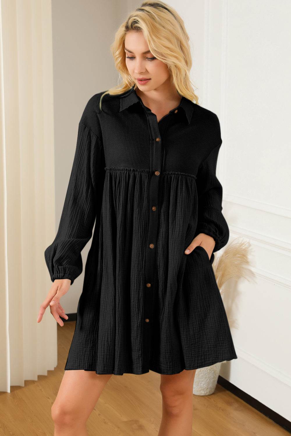 Buttoned Collared Neck Dropped Shoulder Mini Dress Trendsi 6ff5515fddbb42d6b2db78d28f13c57f-Max