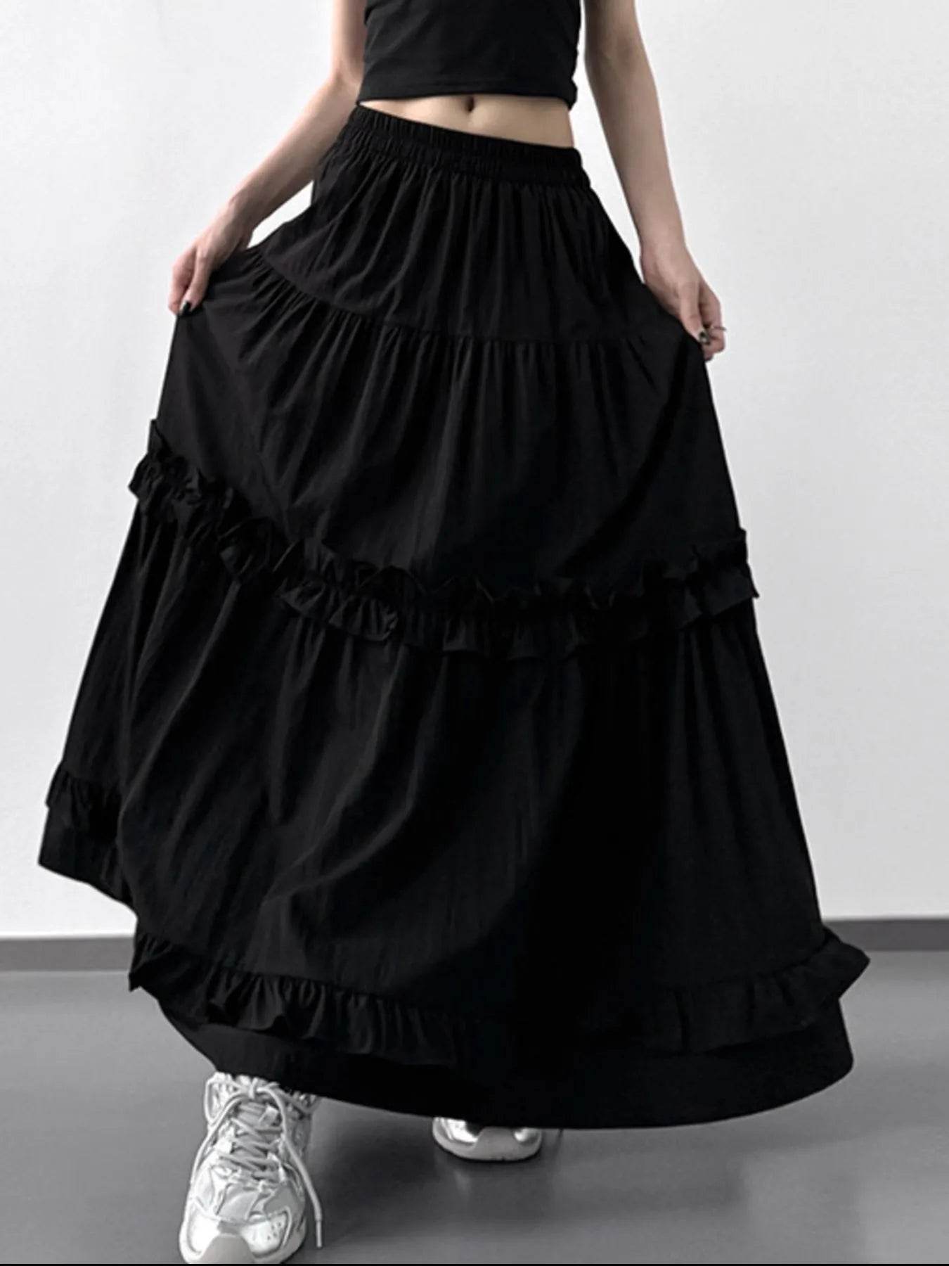 Elastic Waist Ruffle Maxi Skirt Trendsi 7001b67e-6d33-4235-9d3c-73630085cb85-Max-Origin