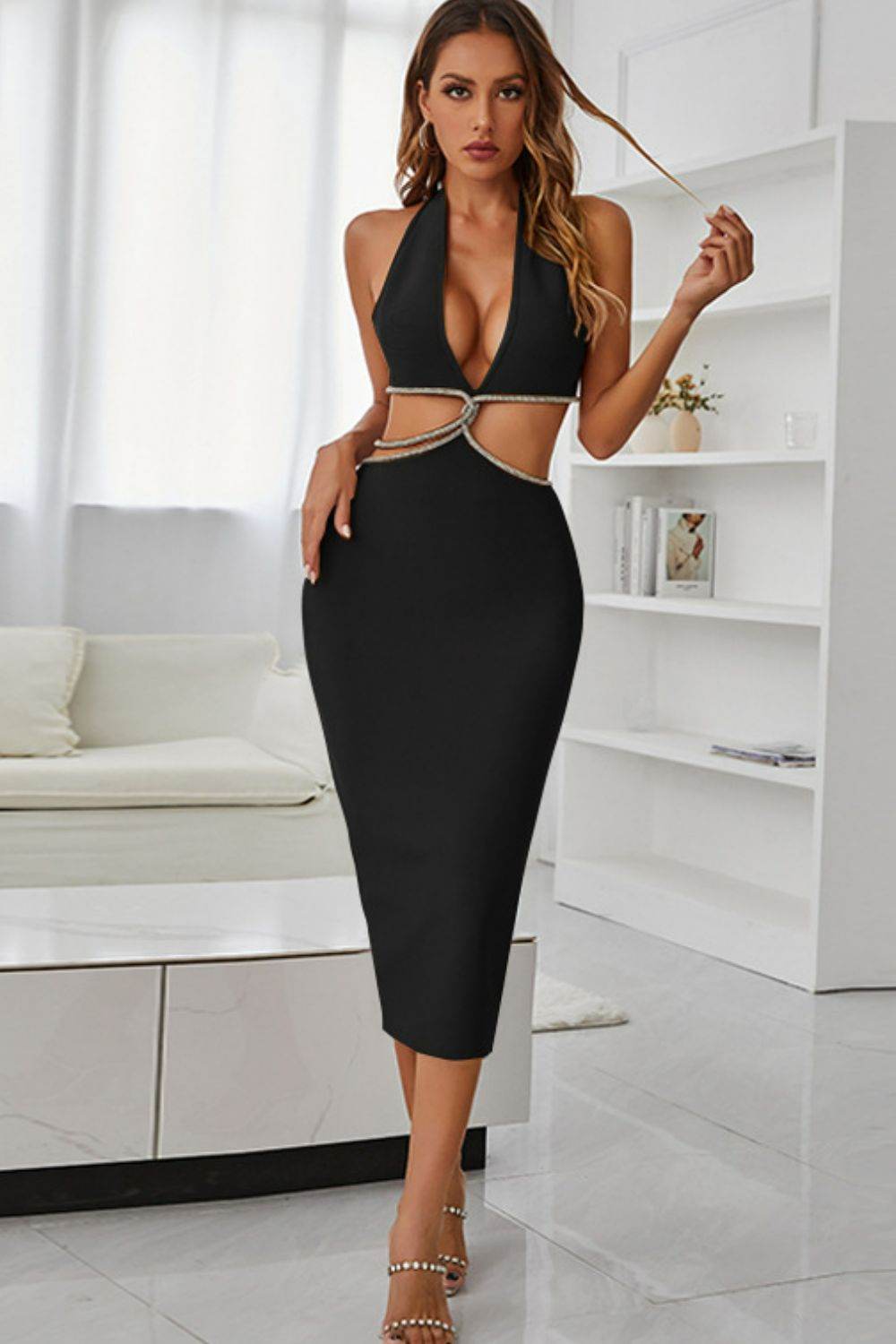 Rhinestone Halter Neck Cutout Slit Midi Dress Black Trendsi 7005b3edb49f473086310e837d1dcbac-Max