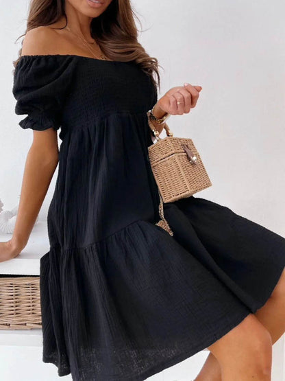 Smocked Off-Shoulder Mini Dress Trendsi 7009ebef-6d65-4de9-bbbb-7640d7920e48-Max-Origin
