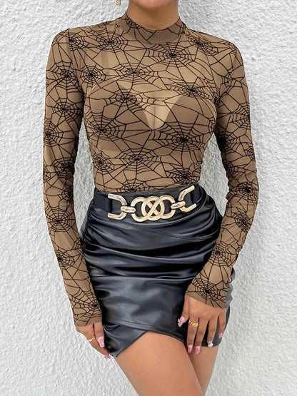 Spider Web Print Long Sleeve Blouse Khaki Trendsi 7011f015cb524f2d8f80e081006aeed8-Max-Origin