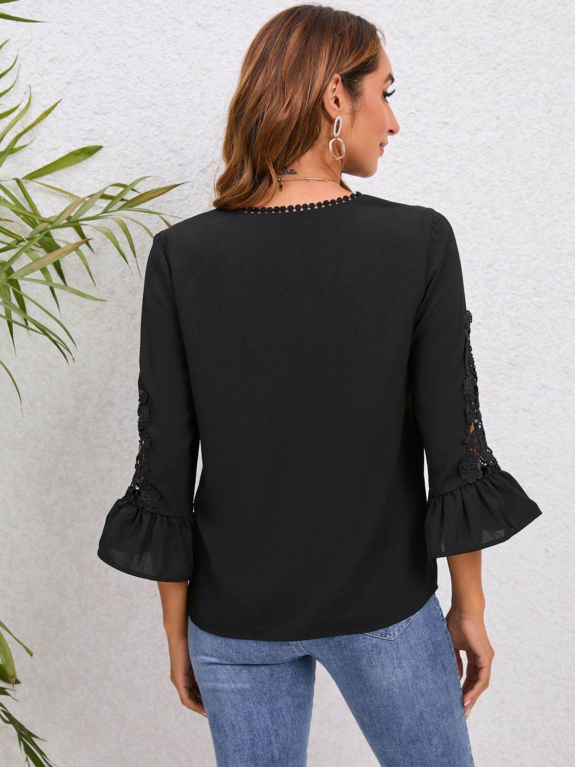V-Neck Lace Detail Flounce Sleeve Blouse Trendsi 7013b9f1f1aa4bf1bfb226ad58bcffaf-Max
