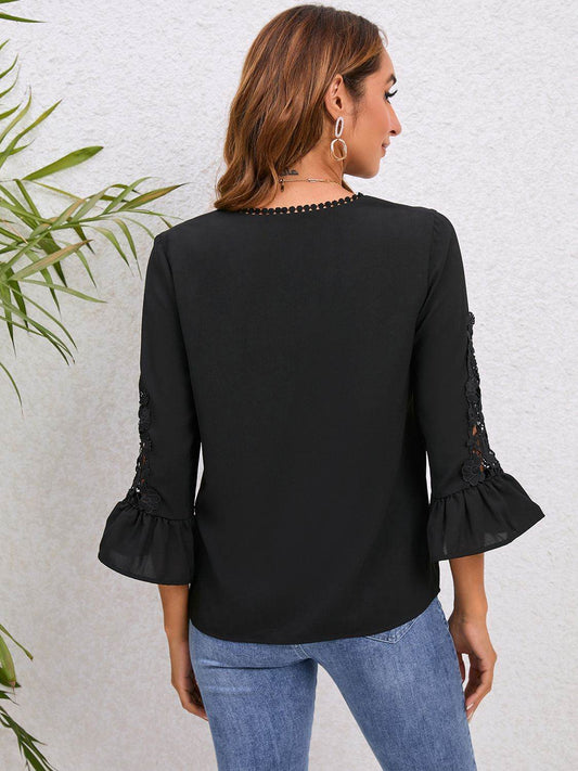V-Neck Lace Detail Flounce Sleeve Blouse Trendsi 7013b9f1f1aa4bf1bfb226ad58bcffaf-Max