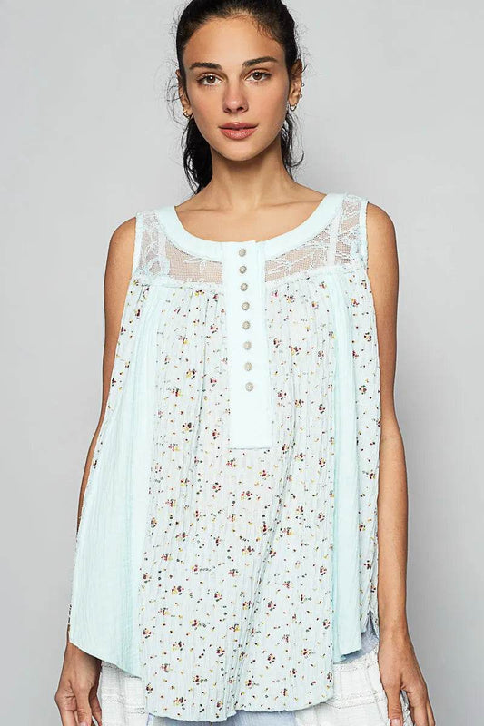 POL Floral Print Button-Front Lace Patchwork Tank Top Mint Blue Trendsi 70149c6b-33ad-461b-afea-b333b73e35df-Max-Origin