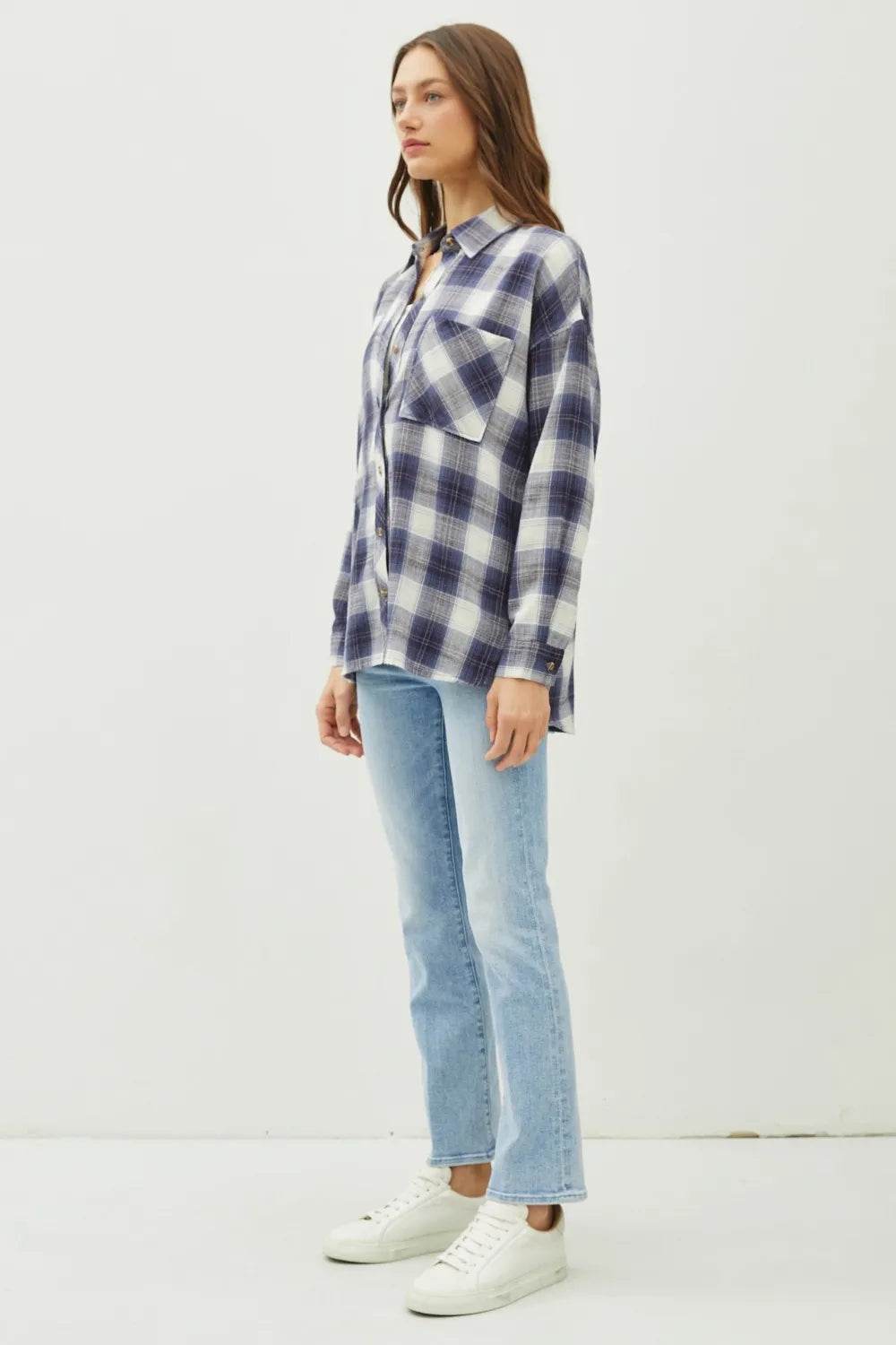 Be Cool Plaid Flannel Button Down Shirt with Chest Pocket Trendsi 70163e7a-edef-4171-9851-a6ddec582d53-Max