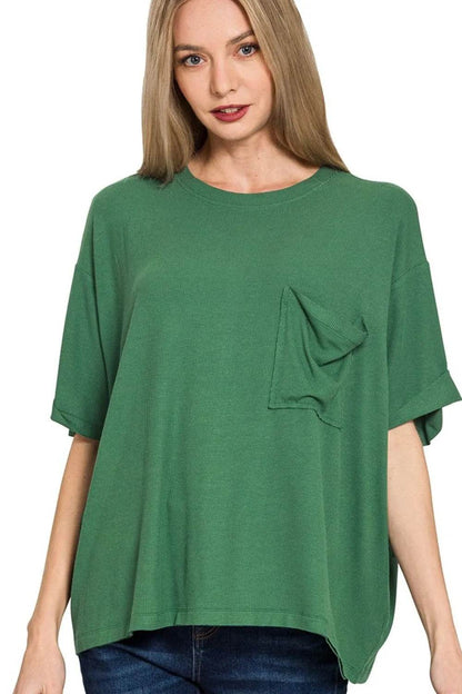 Zenana Oversized Ribbed Round Neck Short Sleeve Tee DK GREEN Trendsi 7024c5cb-e967-4113-bcd6-5a3a7a5f03c8-Max-Origin
