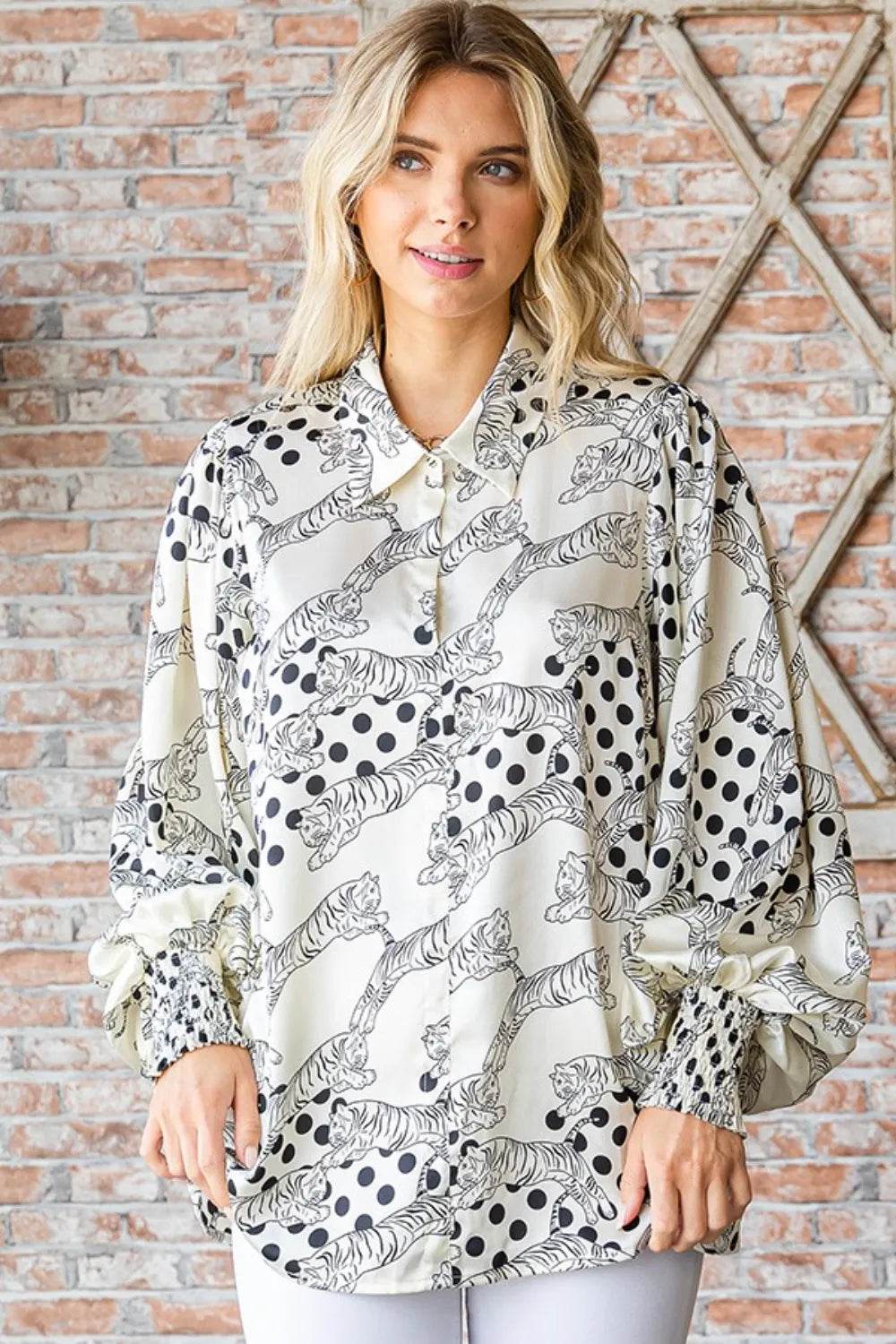 First Love Tiger Print Collared Neck Long Sleeve Satin Shirt Trendsi 70312d02-ed42-4359-98d7-a7d036459915-Max