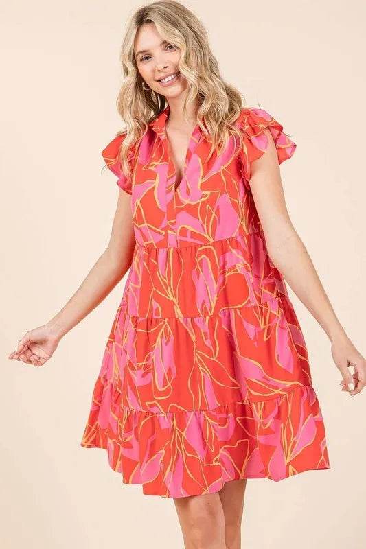 Mittoshop Leaf Print Ruffle Sleeve Tiered Mini Dress Trendsi 703f1857-3002-491e-8184-e6ee6931c42a-Max
