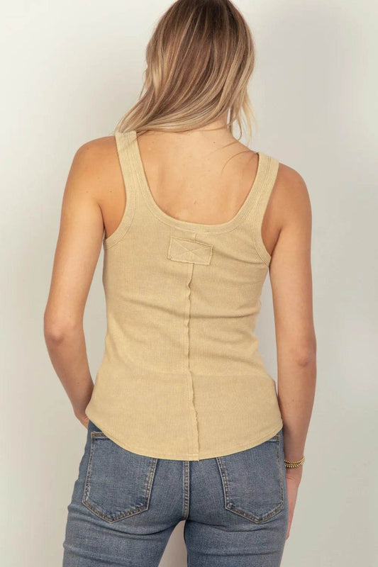 VERY J Washed Ribbed Tank with Placket Detail Trendsi 704e00b5-e44f-4f77-8059-114eba70ee28-Max