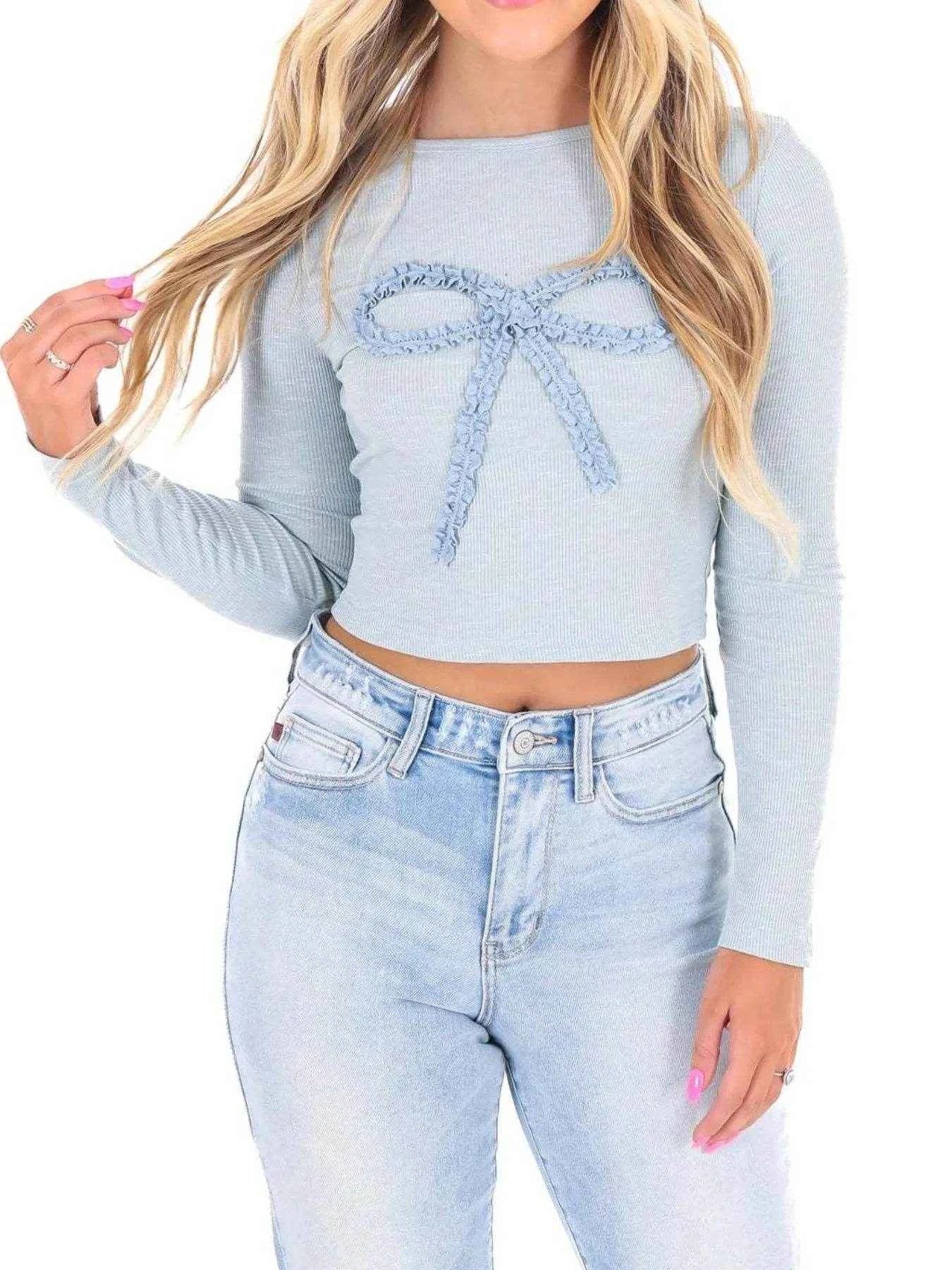 Bow Long Sleeve Fitted T-Shirt Sky Blue Trendsi 70720fa1-497c-4ec5-bcdc-12ea163f161e-Max-Origin