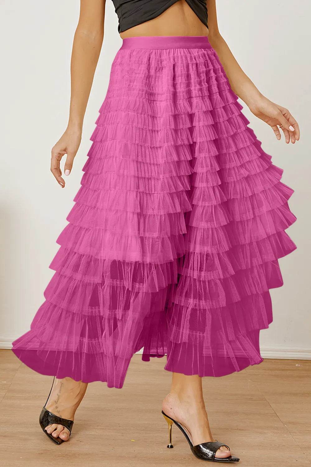 Ruched High Waist Tiered Skirt Trendsi 70862d14-e5fb-4bed-96b9-e15fd527fc7c-Max