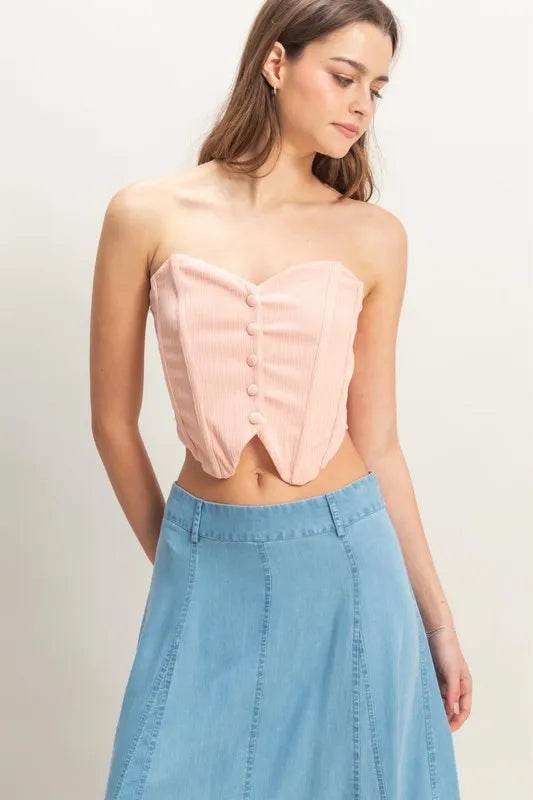 HYFVE Buttoned Front Strapless Knit Bustier Top PEACH Trendsi 70969eb50ec44cadb7fe22b3af9049ec-Max-Origin