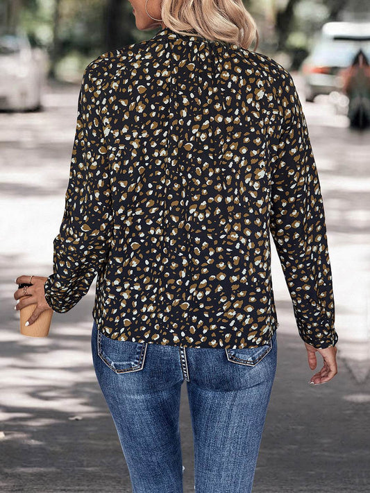 Perfee Printed Tie Neck Long Sleeve Top Trendsi 70e556c94b58485d82acd0781f4d79d6-Max