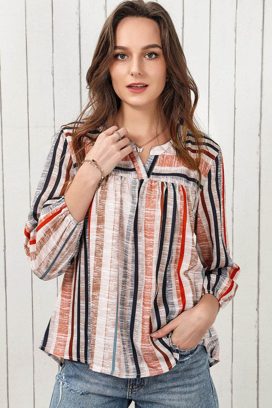 Multicolored Stripe Notched Neck Top Stripe Trendsi 70e92fbc31524a83970eca6987ef53fe-Max