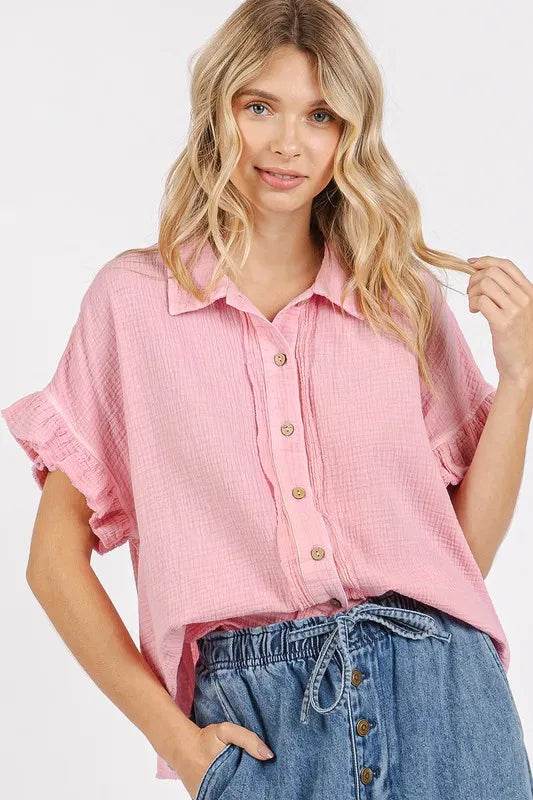 Mittoshop Mineral Washed Button Down Flounce Sleeve Shirt Blush Pink Trendsi 710d44a4-89fd-4b7a-8072-0296af2016be-Max