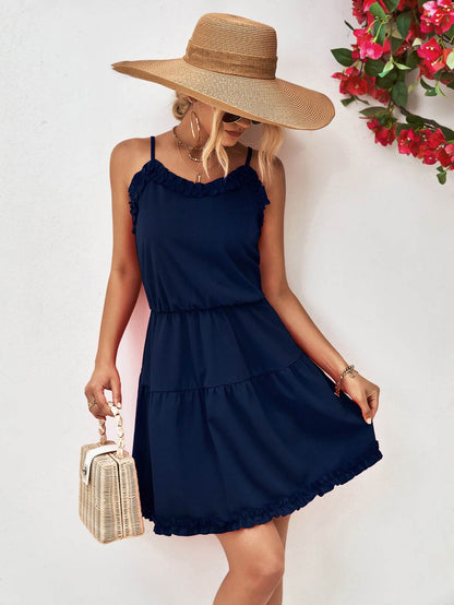 Frill Trim Spaghetti Strap Mini Dress Trendsi 7112e19bd6f24fc08569a49a245155c2-Max