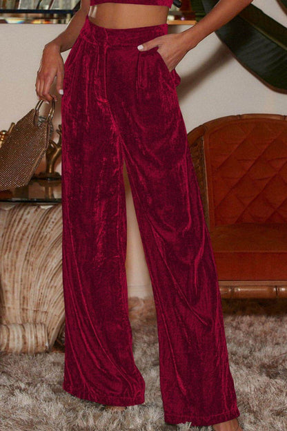Loose Fit High Waist Long Pants with Pockets Burgundy Trendsi 7117e6dc3df240fda411f65322f248e3-Max