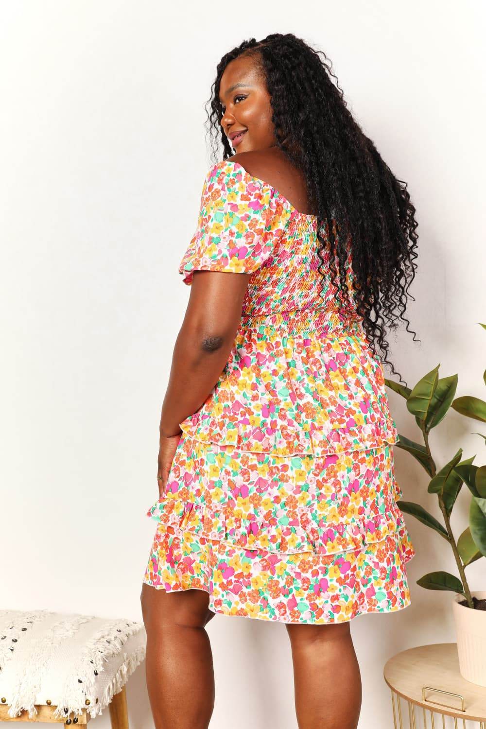 Devine Smocked Sweetheart Neck Flounce Sleeve Mini Dress Trendsi 71249304eb99413eb766d3613c21c118-Max