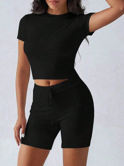 Round Neck Short Sleeve Top and Shorts Set Black Trendsi 7125dcd2-f1b2-4822-a0d3-3c0f6a10a762-Max-Origin