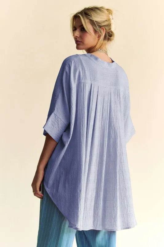 Davi & Dani Rhinestone Pleat Back Short Sleeve Loose Fit Shirt Trendsi 714b2dc4eb604ebab6a4abe86e78a20b-Max-Origin