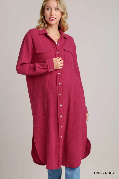 Umgee Cotton Gauze Button Down Shirt Dress UMG-RUBY Trendsi 71590f82-2376-4652-828e-9645f61e98d3-Max-Origin