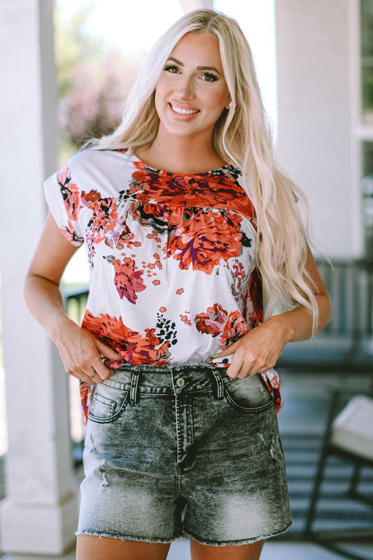 Floral Round Neck Short Sleeve Top White Trendsi 71d8b962433c4ba1ba17e5c63adb98fa-Max