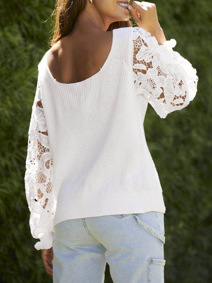 Ribbed Lace Trim Flounce Sleeve Knit Top Trendsi 71e8d938d9fc47b39a8bad67ad2ca083-Max