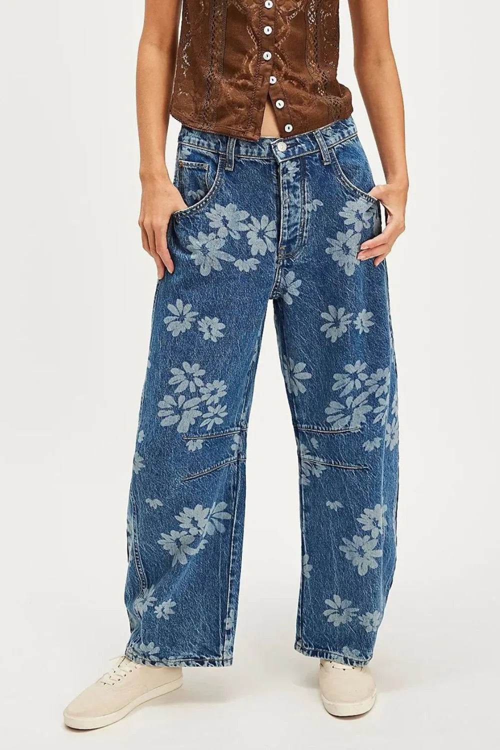 Flower Print Wide Leg Jeans Trendsi 71f6be85-ea5f-44dc-a572-8dae18ed13de-Max