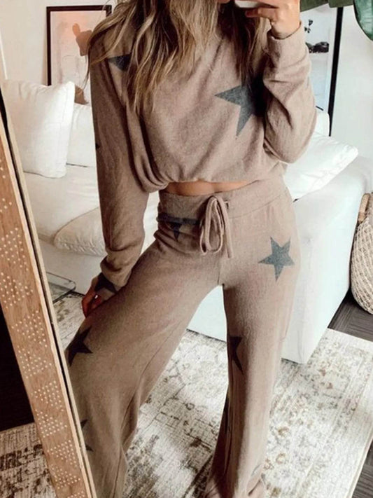 Star Print Top and Drawstring Pants Set Khaki Trendsi 7211568f74a643bd9671b6439db4a4f8-Max-Origin