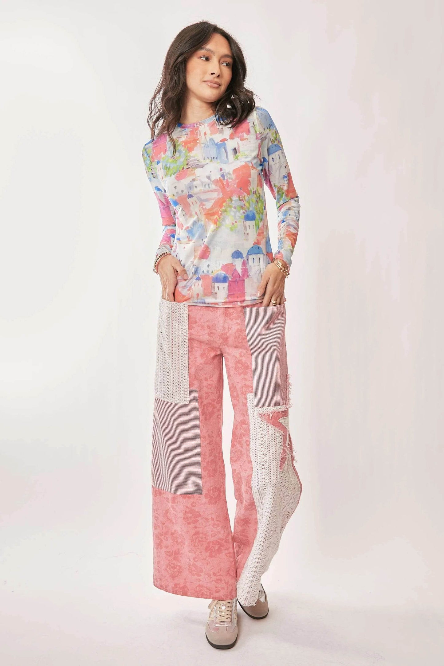 Davi & Dani Multi Printed Mesh Round Neck Long Sleeve Top Trendsi 7220f30733a64c30ba9f02e744dc9248-Max-Origin