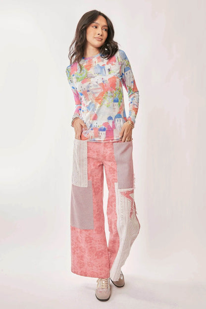 Davi & Dani Multi Printed Mesh Round Neck Long Sleeve Top Trendsi 7220f30733a64c30ba9f02e744dc9248-Max-Origin