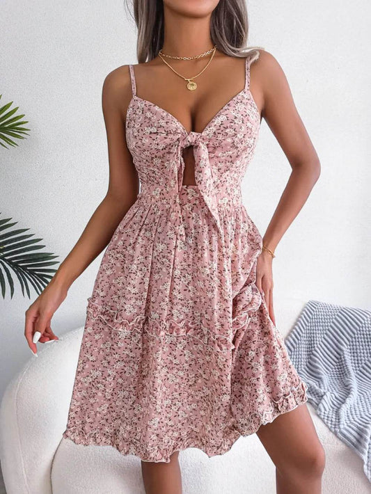 Frill Ditsy Floral Spaghetti Strap Mini Dress Trendsi 723f5889-4dbb-4db2-bbbe-70c5a5f97c37-Max
