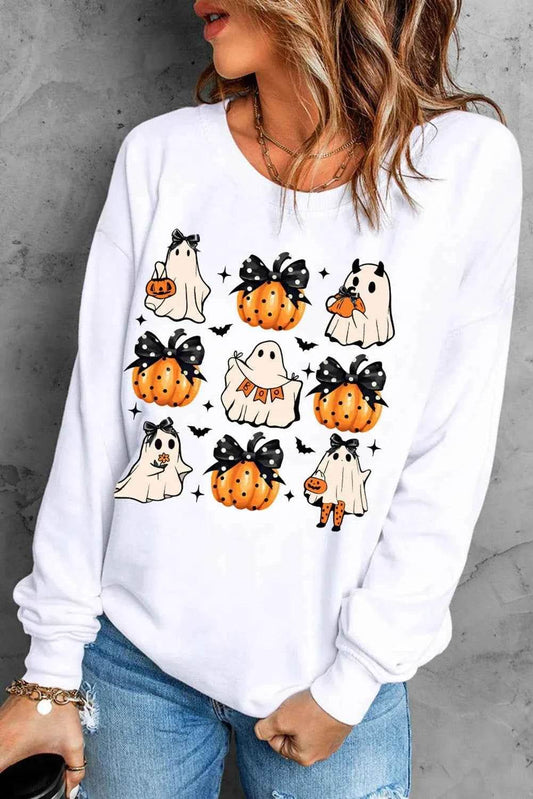 Pumpkin & Ghost Round Neck Long Sleeve Sweatshirt Trendsi 724bd3d7-94fc-485b-8577-b932defd3ce5-Max