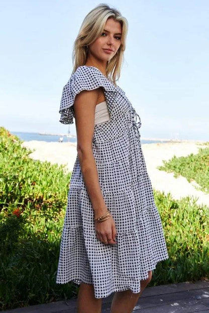 Davi & Dani Jacquard V-Neck Flutter Cap Sleeve Tiered Dress Trendsi 725ca5cd6433474c86fcef1d58ae1cdd-Max-Origin