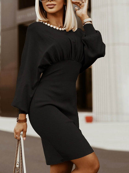 Round Neck Lantern Sleeve Dress Black Trendsi 727cca43188046629381de40e82b9d7d-Max