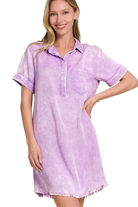 Zenana Tencel Mineral Washed Collared Shirts Dress B LAVENDER Trendsi 7284ce91-c846-4697-ab76-2d0d851bc936-Max-Origin