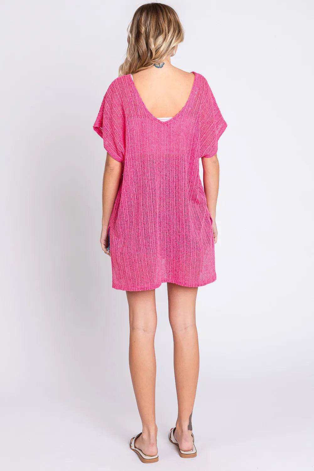GeeGee Short Sleeve Side Slit Knit Cover Up Dress Trendsi 728804b0-5049-4738-bbbf-970b7d2c904d-Max