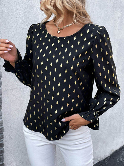 Perfee Printed Round Neck Flounce Sleeve Blouse Trendsi 728caedf01f1458d920b7205cf7626ce-Max