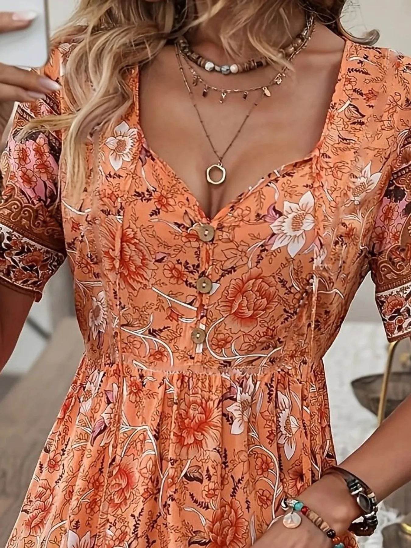 Printed Tie Neck Short Sleeve Summer Dress Trendsi 7317410481b2401da5855491fee55721-Max-Origin