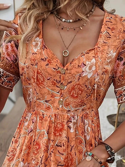 Printed Tie Neck Short Sleeve Summer Dress Trendsi 7317410481b2401da5855491fee55721-Max-Origin