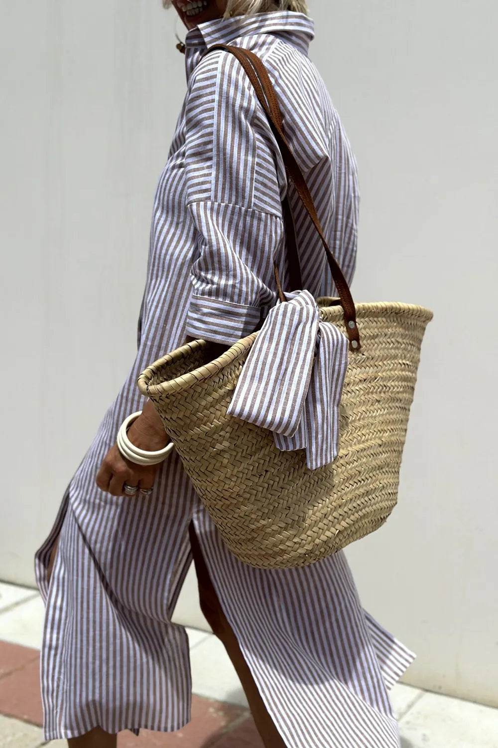 Tied Button Up Three-Quarter Sleeve Dress Trendsi 731a57cf-ba89-4d9b-a022-826ed488f83b-Max