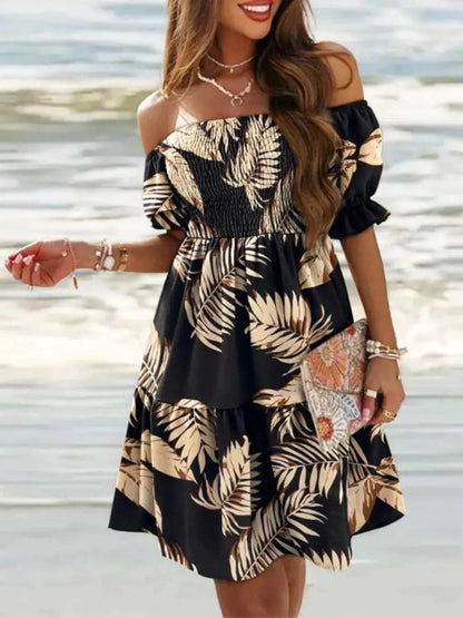 Off Shoulder Smocked Summer Dress Black Leaves Trendsi 7329a553-ab56-45ee-84e0-837df0290810-Max-Origin