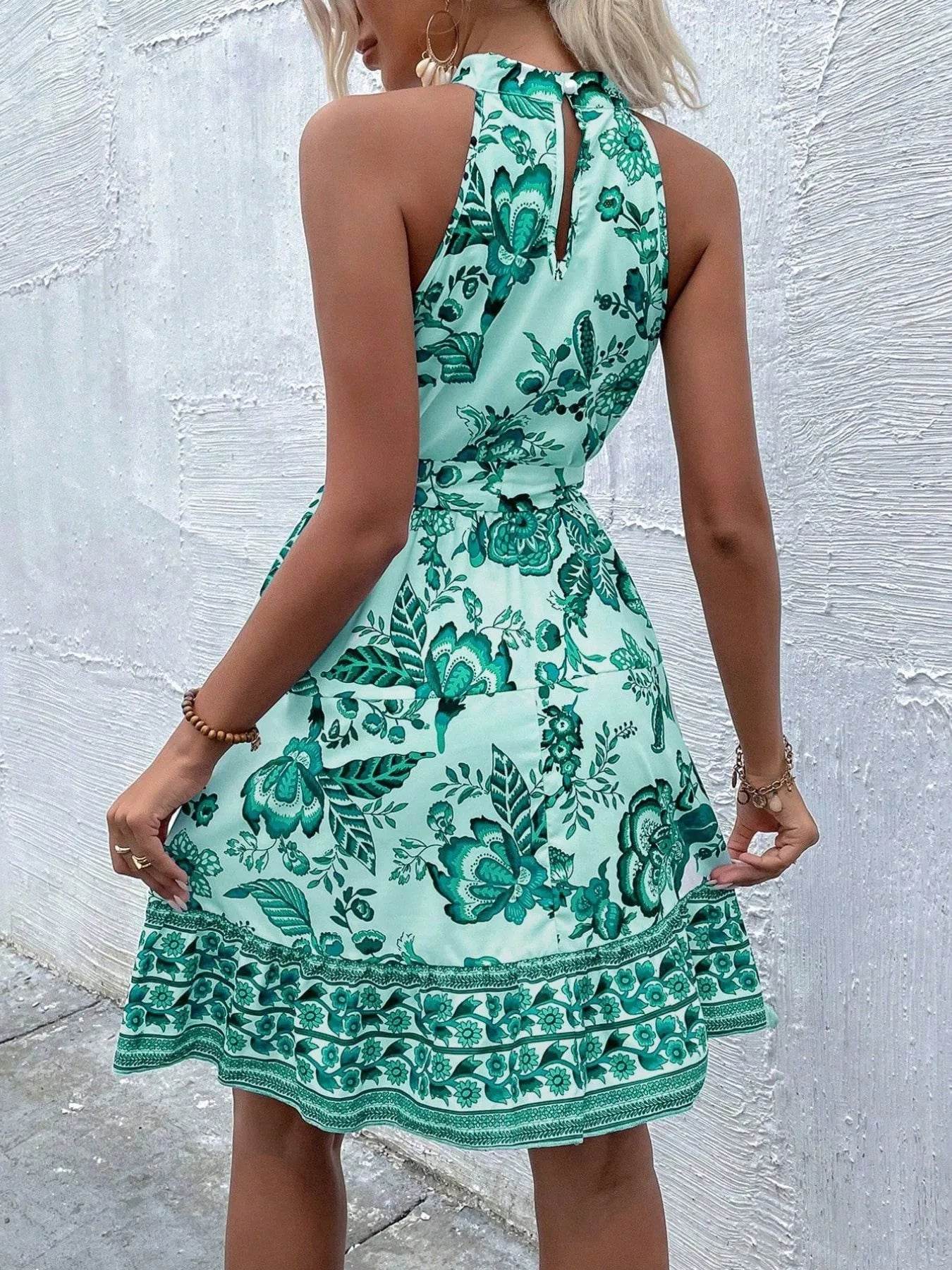 Floral Halter Neck Summer Dress with Belt Trendsi 732f4bb2-5b95-49da-af5b-0e12ac0599b5-Max-Origin