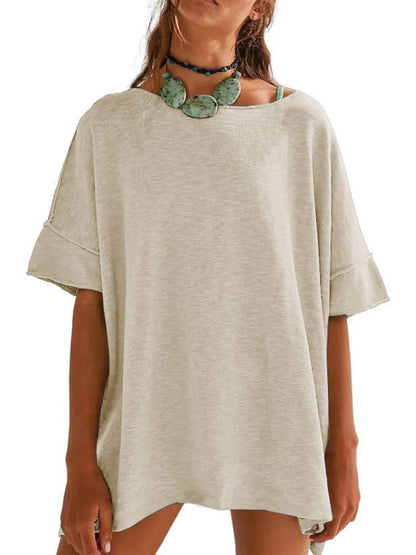Oversized Round Neck Drop-Shoulder T-Shirt Khaki Trendsi 733e5eef88524f30989492b39e925cf1-Max-Origin