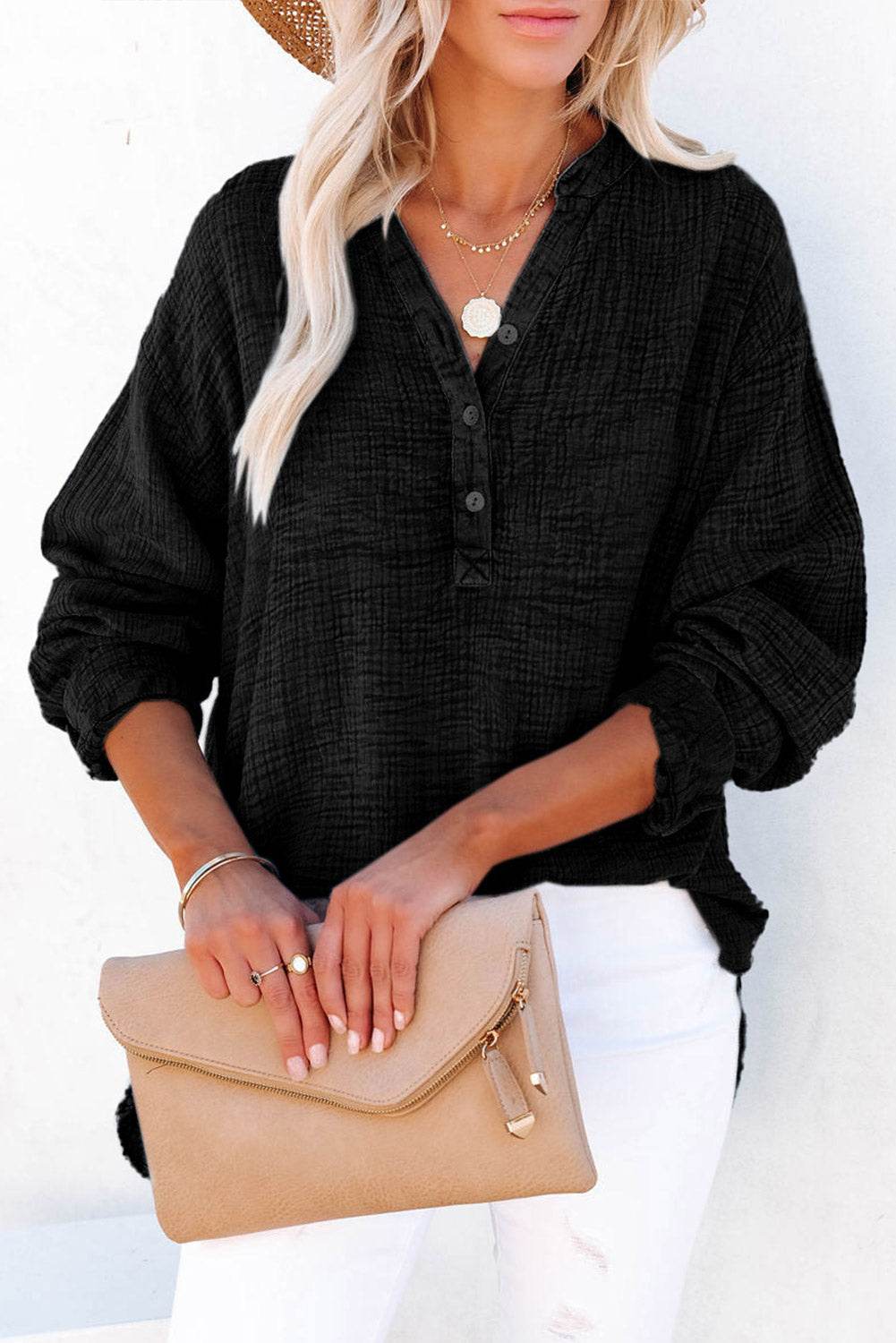 Buttoned Long Sleeve Blouse Trendsi 7346819a61bf4a62b367d0255e36d3e7-Max