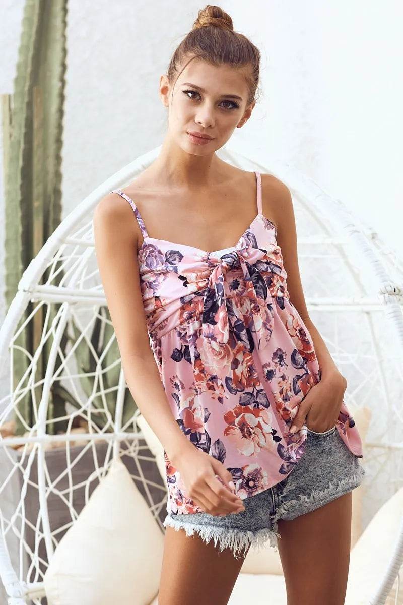 BiBi Floral Printed Jersey Knit with Tie Ribbon Front Trendsi 734e3fe3cab94825a0e9f323833142ed-Max-Origin