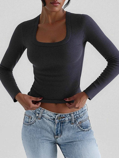 Square Neck Long Sleeve T-Shirt Dark Gray Trendsi 73538d82c0924cafb222973d86f38b0e-Max-Origin