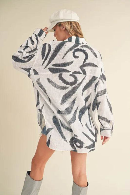 Aemi + Co High-Low Printed Button Up Long Sleeve Shirt Trendsi 73584c22-ea50-4faa-b3f1-e5881cadfc18-Max
